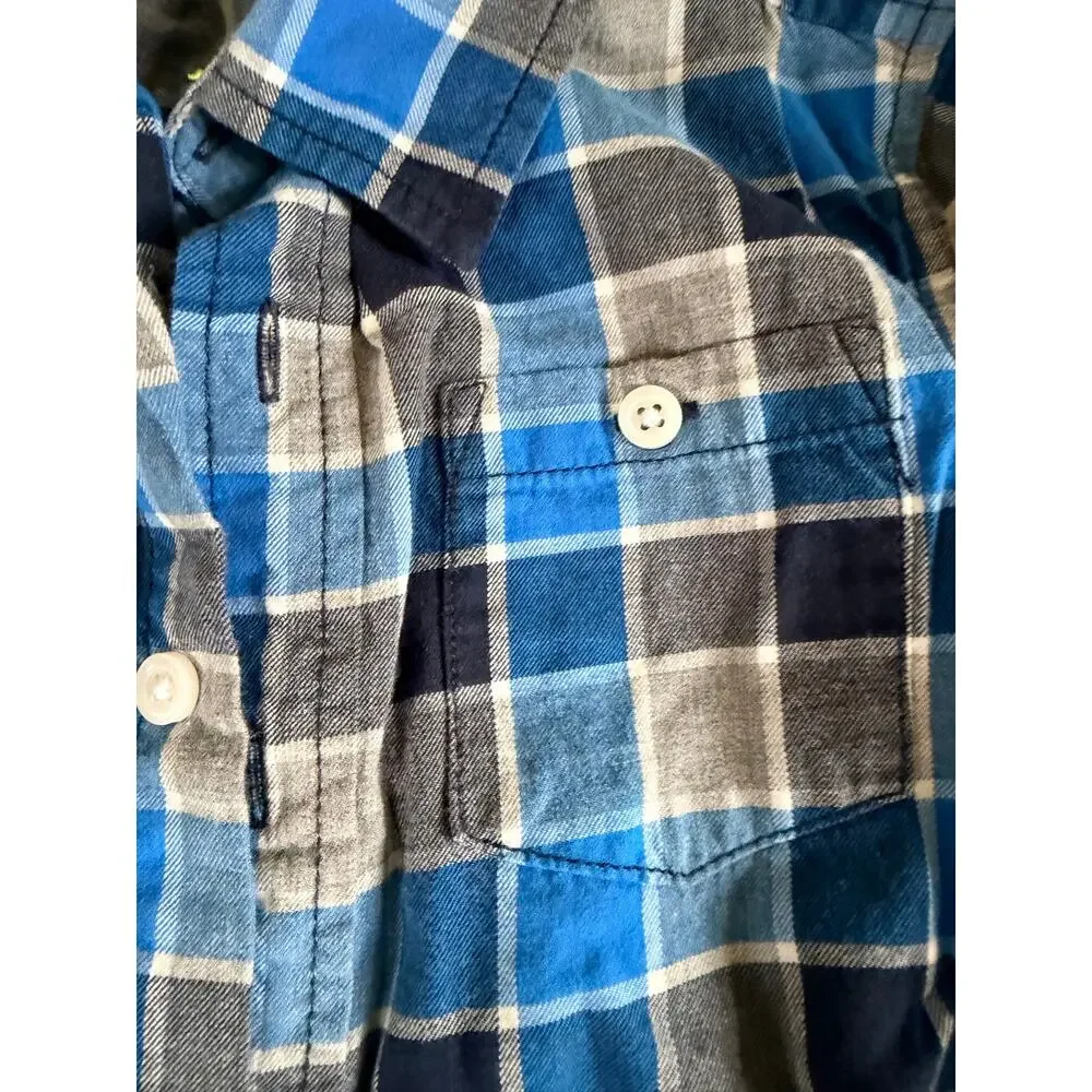 Gymboree Boy's Gray Blue Plaid Grid Shirt Size 5/6